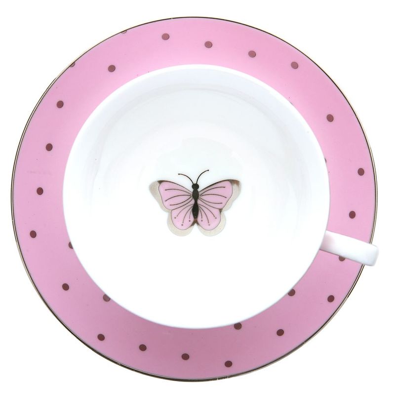 Miss Darcy Butterfly Teacup & Saucer Tea Rose Pink with Silver Spots