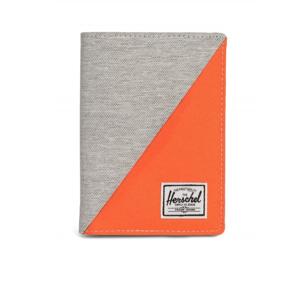 Herschel Raynor Passport Holder RFID Light Grey Crosshatch/Vermillion Orange
