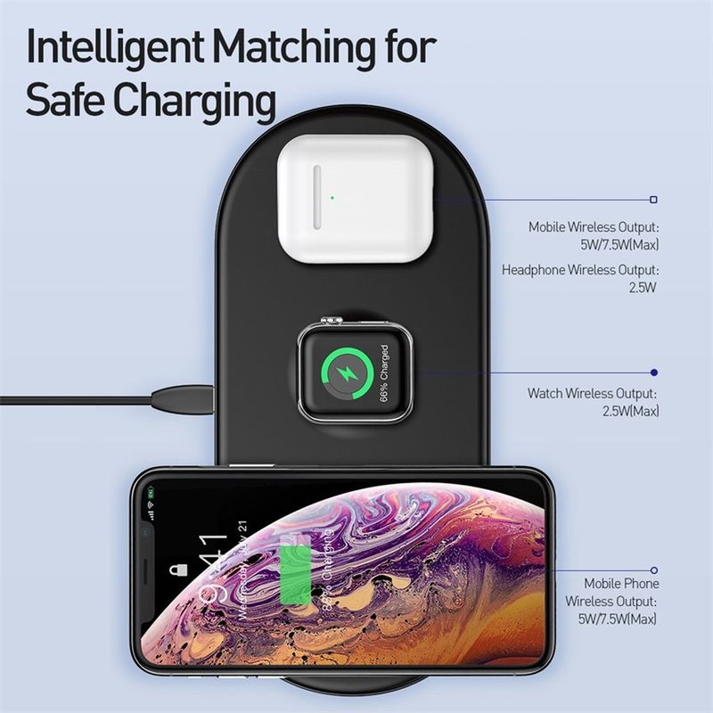 Baseus Smart 3 In 1 Wireless Charger 18W Black
