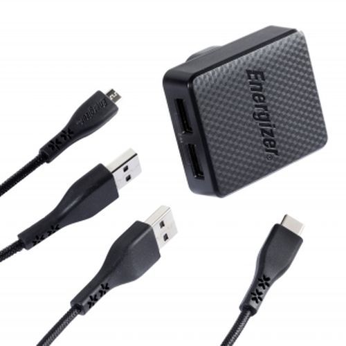 Energizer Wall Charger Lw 2.4A + USB-C 2.0 + Micro USB Cable Black