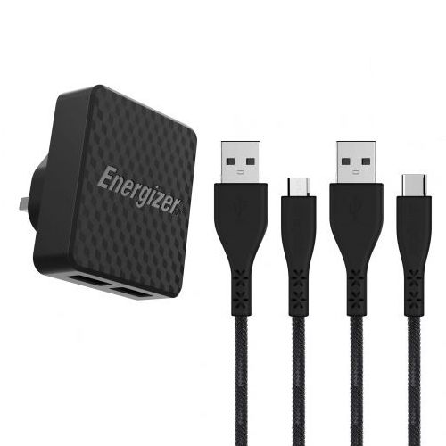 Energizer Wall Charger Lw 2.4A + USB-C 2.0 + Micro USB Cable Black