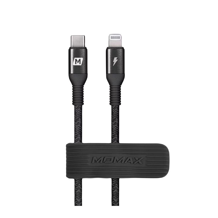 Momax Elite Link USB C to Lightning Nylon-Braided Short Fast Charging Cable Black .3m