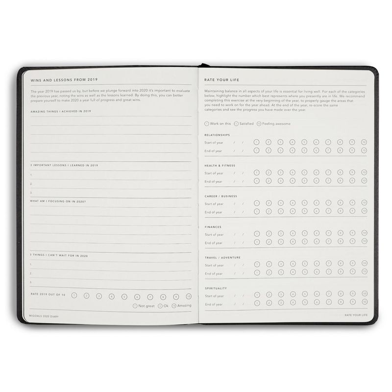 دفتر يوميات بغلاف صلب بقياس A5 ولون أسود بتنسيق لعام 2020 من MI GOALS PTY LTD