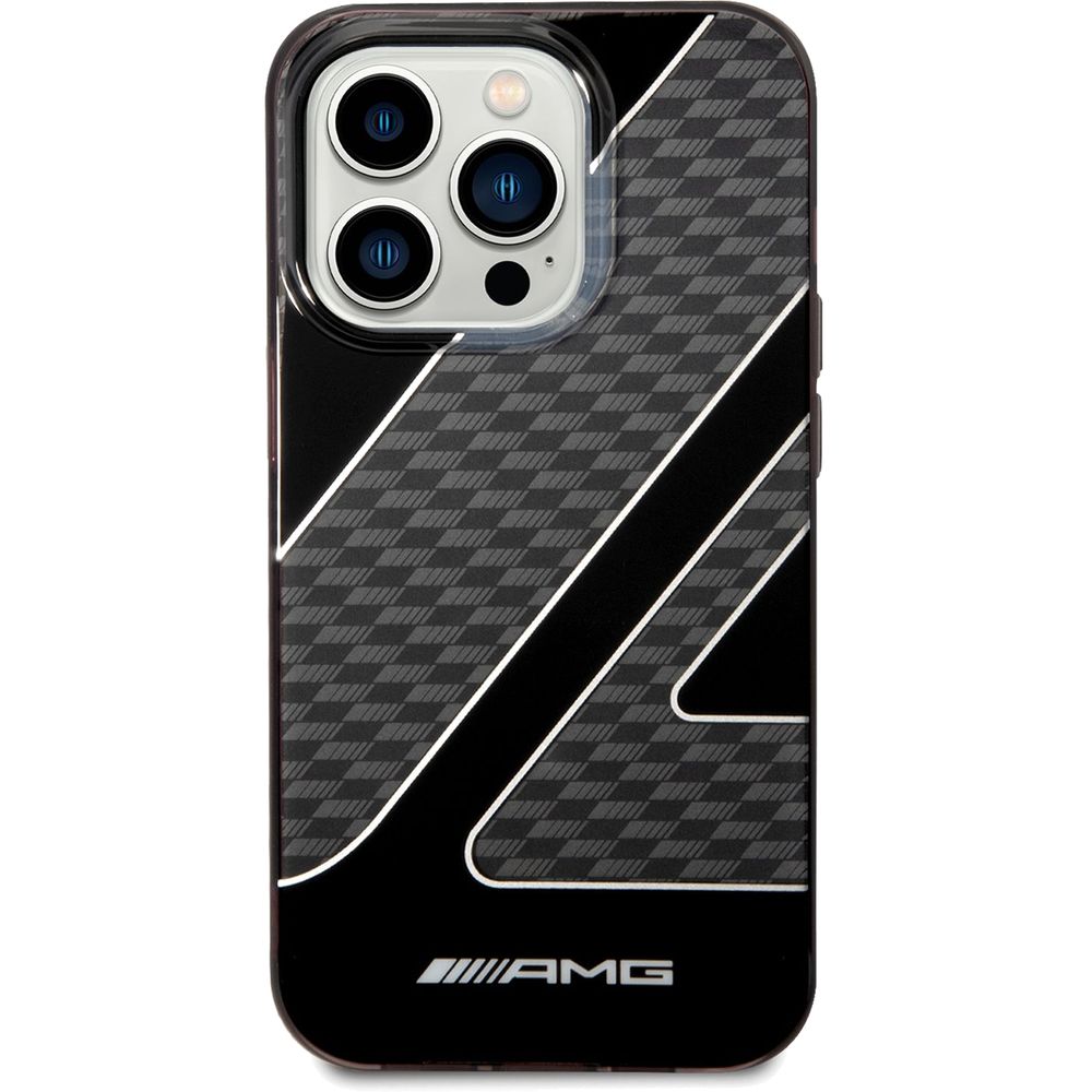 AMG Transparent Double Layer Case with Checkered Flag Pattern for iPhone 14 Pro - Black
