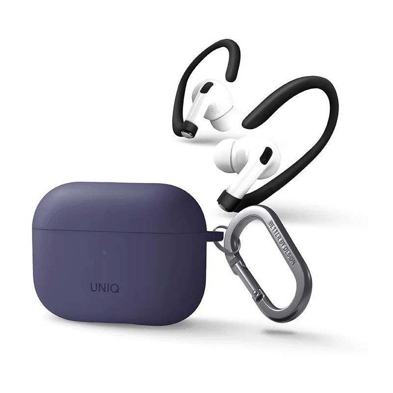 Uniq Nexo Active Hybrid Silicone Case for AirPods Pro (2nd Gen) - Fig (Purple) with Sports Ear Hooks