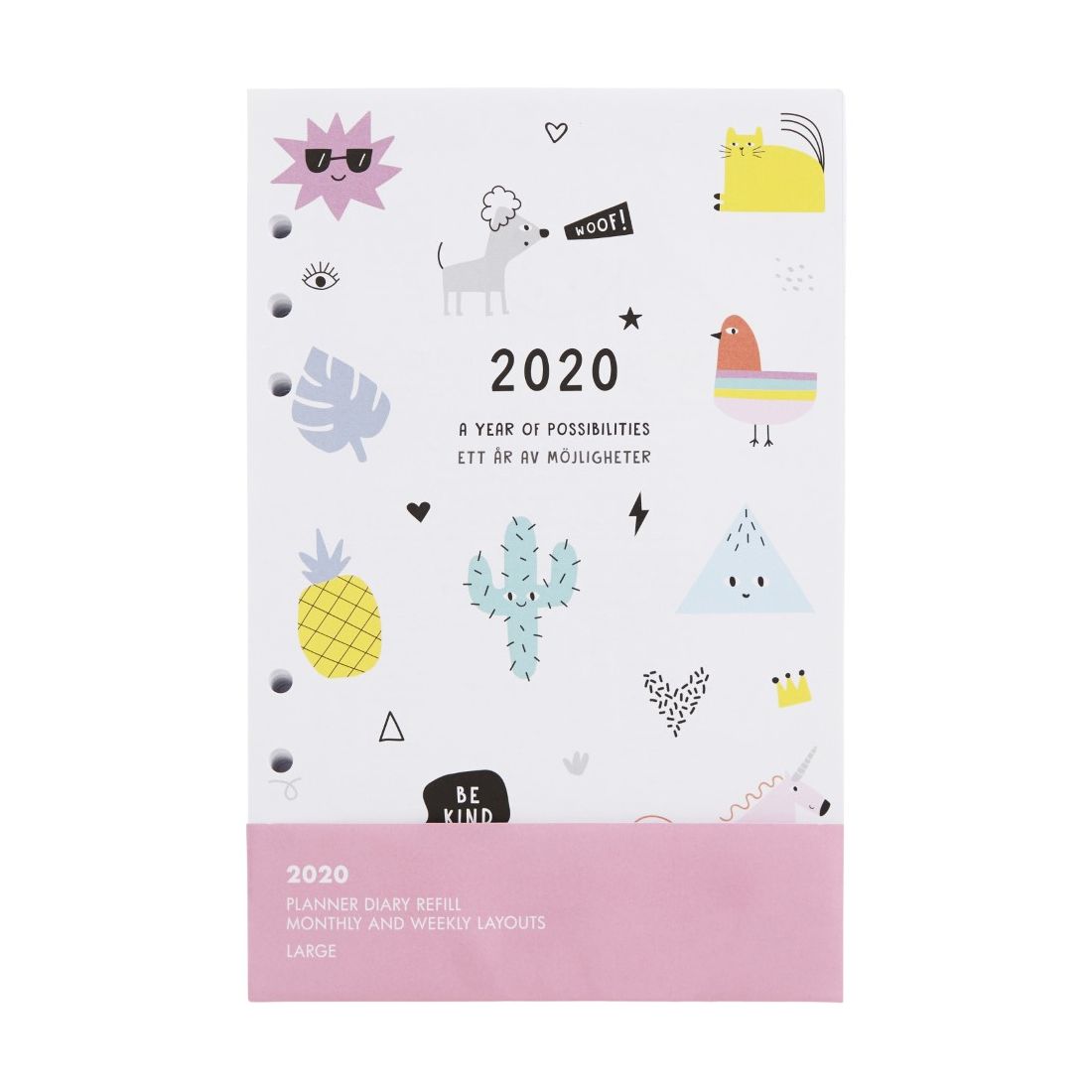 kikki.K 2020 Cute Monthly Weekly Diary Refill Lge Be Kind White