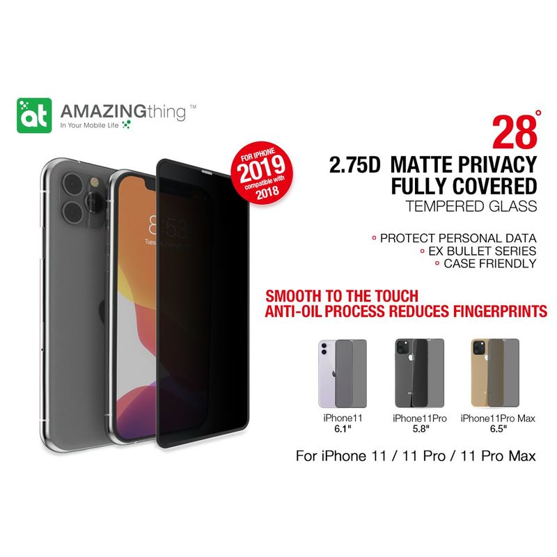 Amazing Thing 0.3M 2.75D Matte Privacy Screen Protector Black for iPhone 11 Pro Max with Installer