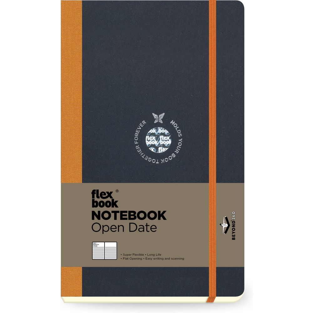 Flexbook Global Open-Date A5 Notebook - Medium - Black Cover/Orange Spine (13 x 21 cm)