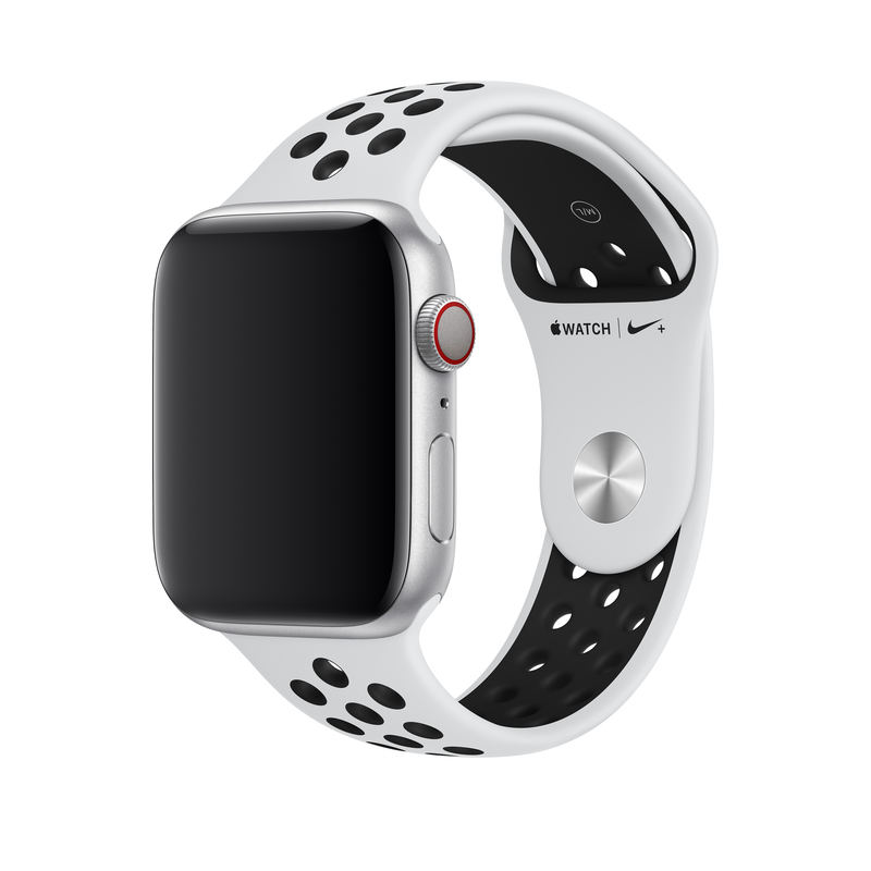 Apple 44mm Pure Platinum/Black Nike Sport Band S/M & M/L (Compatible with Apple Watch 42/44/45mm)