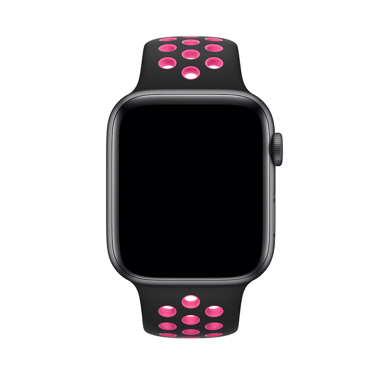 Apple 44mm Black/Pink Blast Nike Sport Band (S/M & M/L) (Compatible with Apple Watch 42/44/45mm)