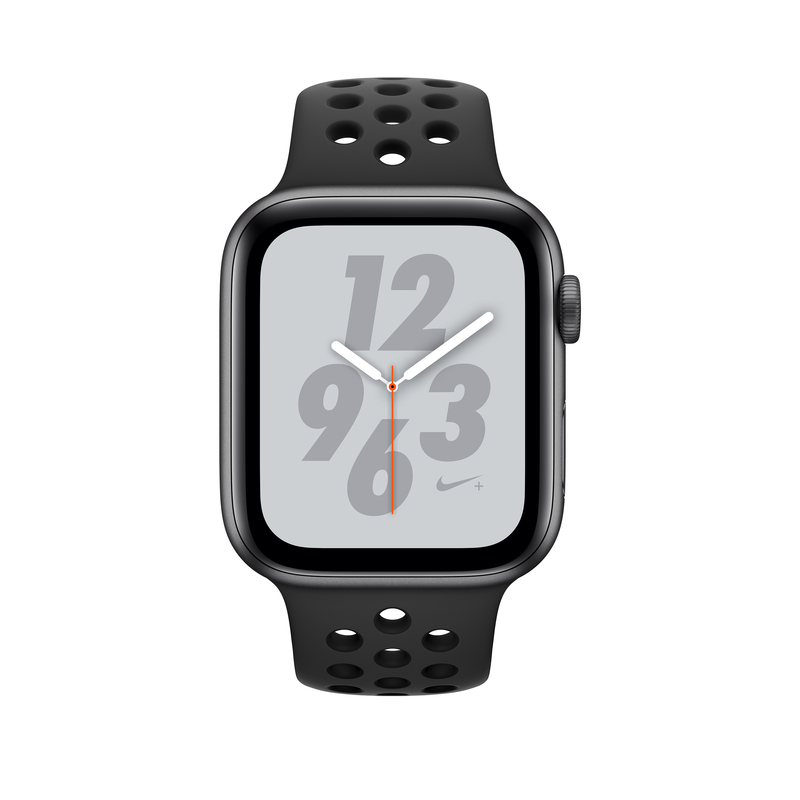 ساعة آبل إصدار نايك بلس الرابع مع جي بي إس 40 مم ذات هيكل من الأنتراسيت (أوالفحم الصلب) بالون الذهبي مع سوار الأنتراسيت الأسود من نايك