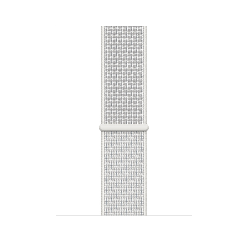 ساعة آبل إصدار نايك بلس الرابع مع جي بي إس 44 مم ذات هيكل من الألومنيوم بالون الفضي مع سوار أبيض جيري رياضي من نايك