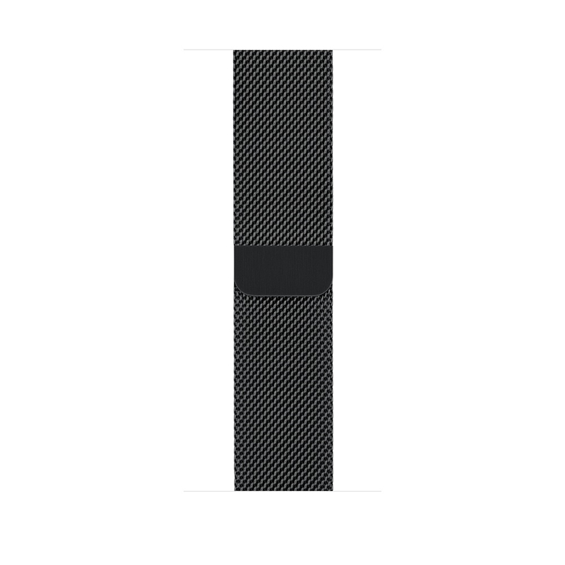 ساعة آبل الجيل 2، 38 مم، حلقة ميلانيزا باللون الأسود، مع علبة من الفولاذ المقاوم للصدأ أسود اللون.
