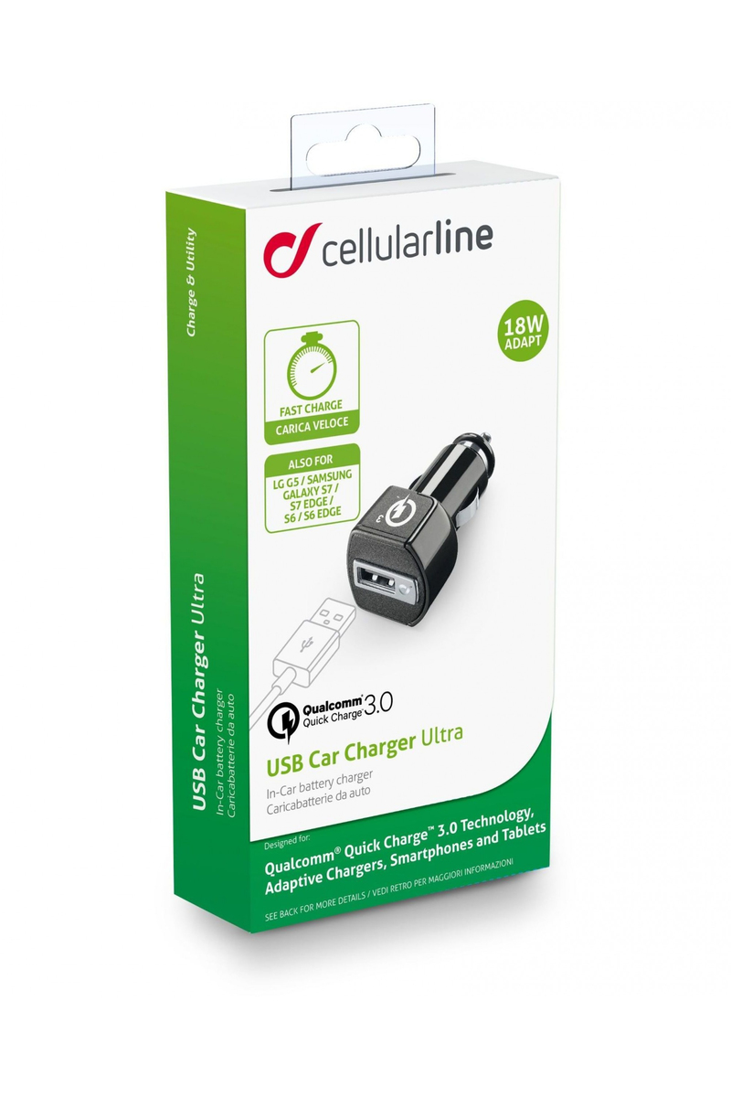 CellularLine QC3.0 USB Black Car Charger