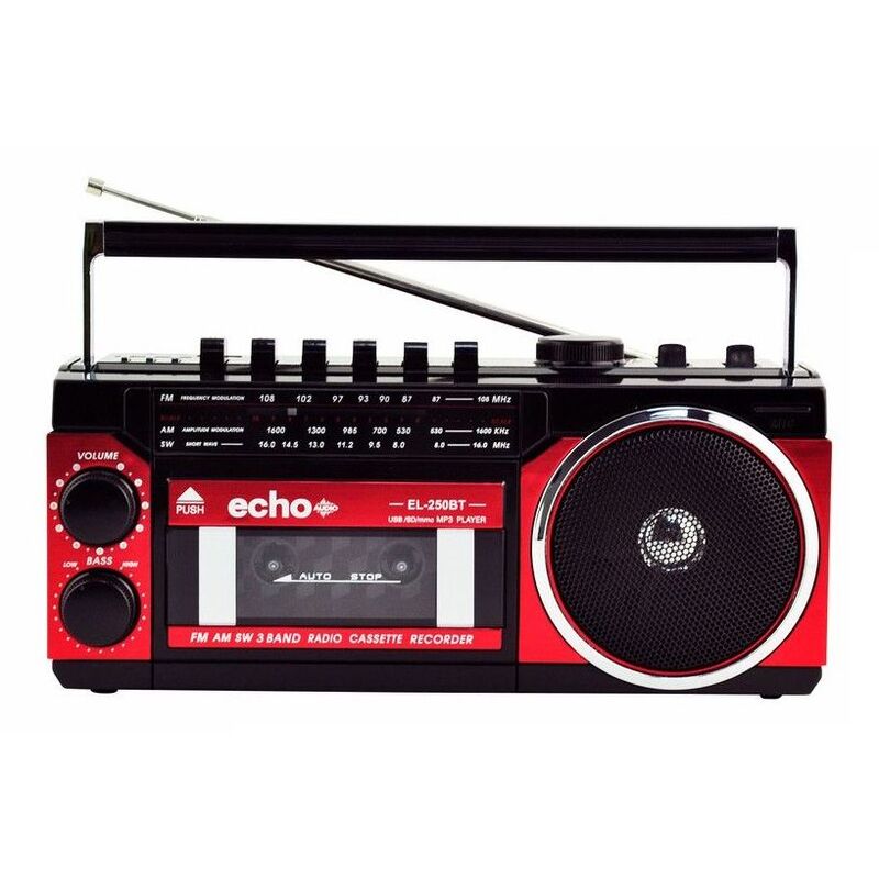 Echo Audio Mini Retro Blast Radio Cassette Player With Bluetooth - Red Echo Audio Mini Retro Blast Radio Cassette Player With Bluetooth - Red