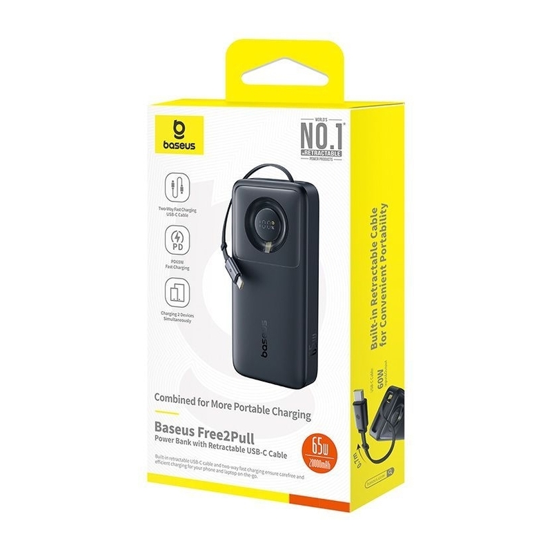 Baseus Free2Pull Power Bank with Retractable Cable 20000mAh 65W - Cosmic Black