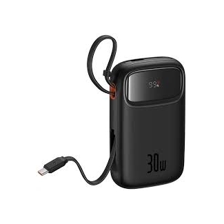 Baseus QPow2 Digital Display Fast-Charging Power Bank with 2 Built-in Type-C Cables 10000mAh 30W - Cluster Black