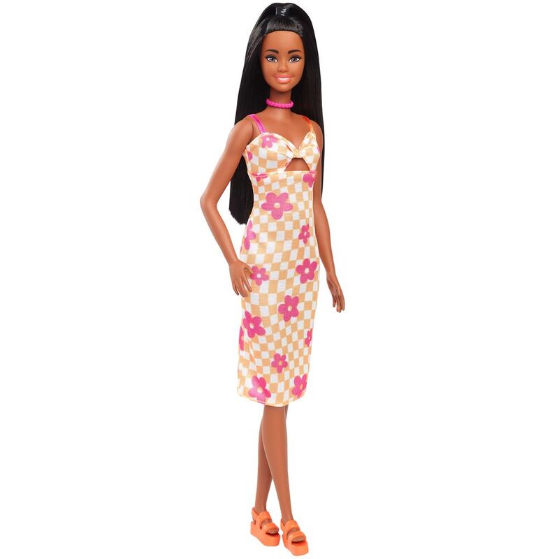 Barbie Fashionistas Doll - Pink And Orange Check Dress