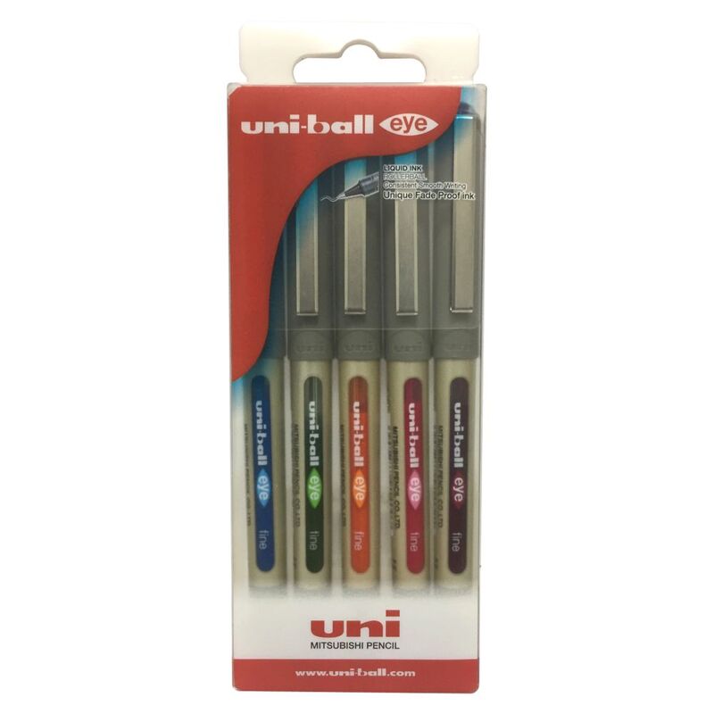 Uni-Ball Eye Fine Rollerball Colour Pen Pack (Pack Of 5)