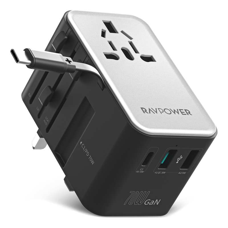 RavPower PC1061 PD 70W GaN Travel Charger With Retractable C Cable - Black RavPower PC1061 PD 70W GaN Travel Charger With Retractable C Cable - Black