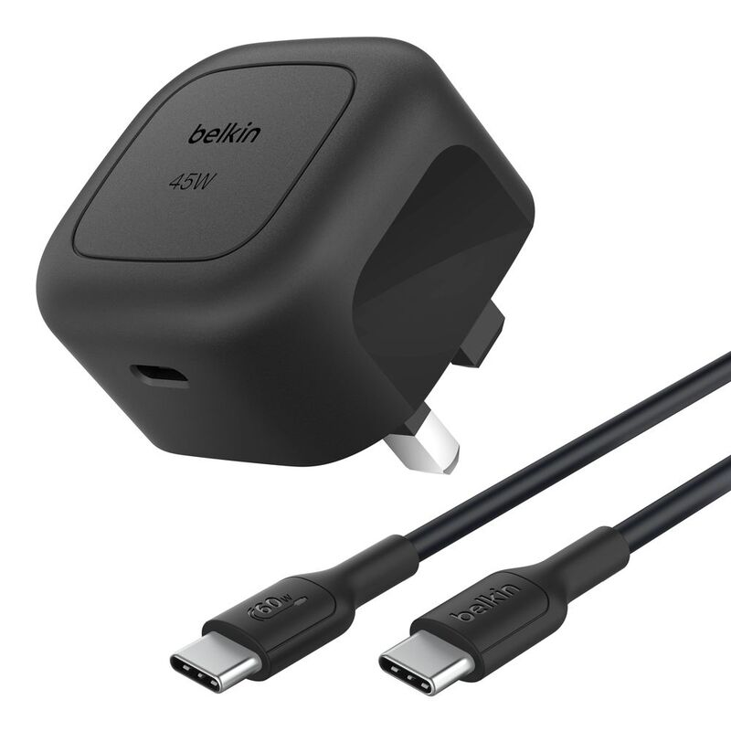 Belkin Wall Charger 45W Pd USB-C + USB-C Cable 1M (UK Plug) - Black