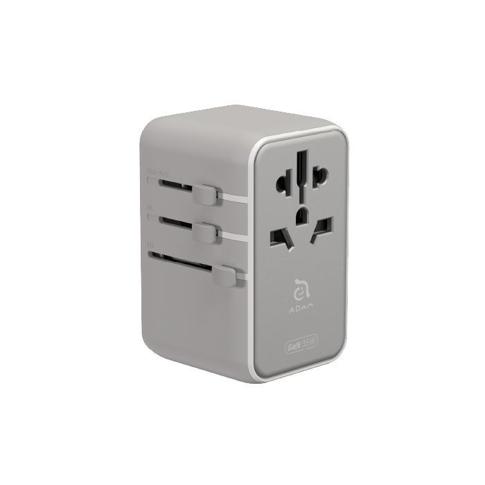 Adam Elements T35L 35W Universal Travel Adapter With Built-In USB-C Cable - Silver Adam Elements T35L 35W Universal Travel Adapter With Built-In USB-C Cable - Silver