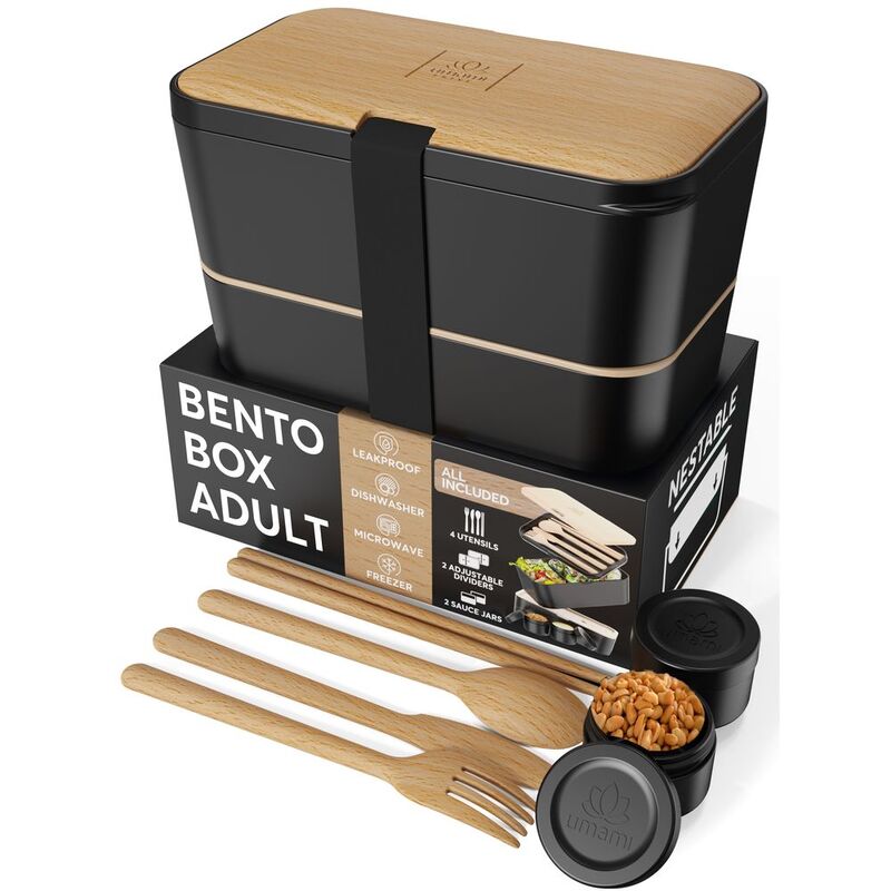 Umami Nestable Bento Box Set Dual Black & Beech Wood Lid 1500ml Umami Nestable Bento Box Set Dual Black & Beech Wood Lid 1500ml