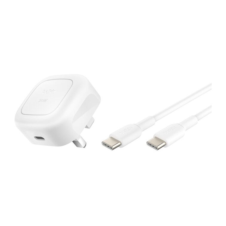 Belkin Wall Charger 20W PD USB-C + USB-C Cable 1m (Uk Plug) - White