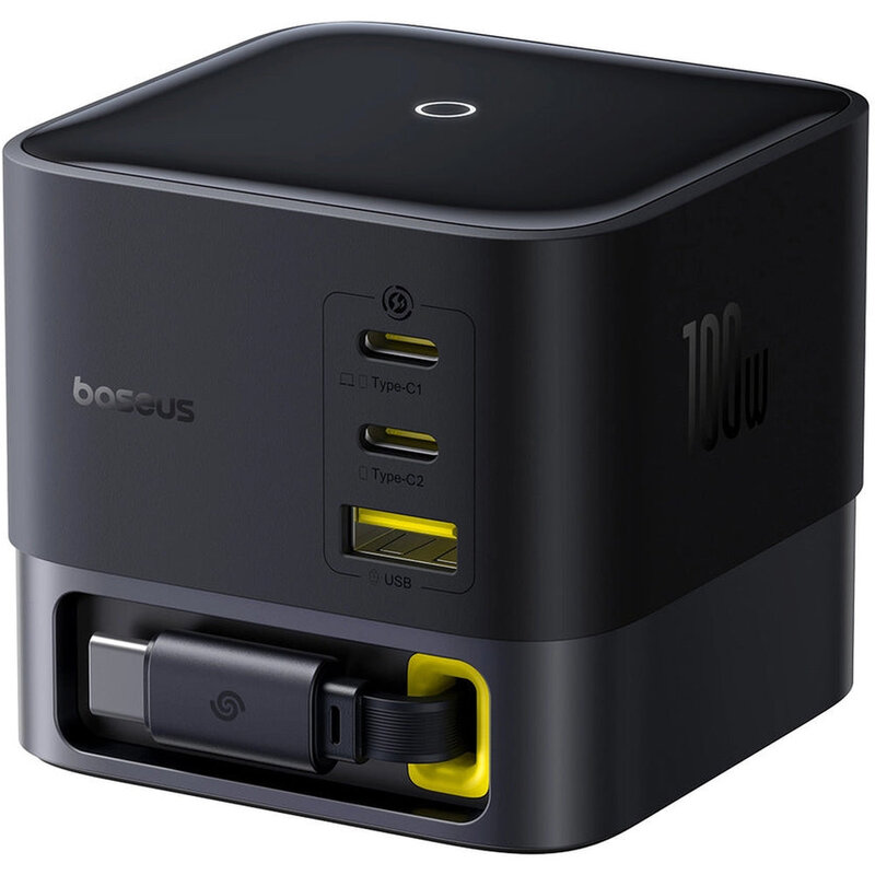 Baseus Super Gan Desktop Charger With Retractable Cable 3C+U 100W Eu - Cosmic Black