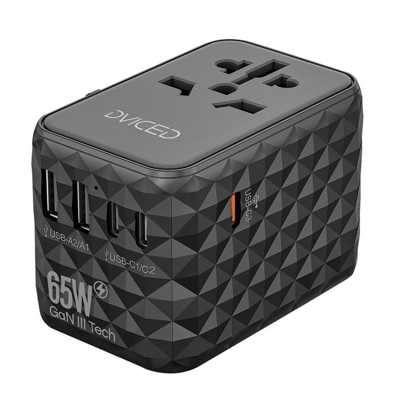 Dviced Universal Travel Adapter 65W Gan - Black Dviced Universal Travel Adapter 65W Gan - Black
