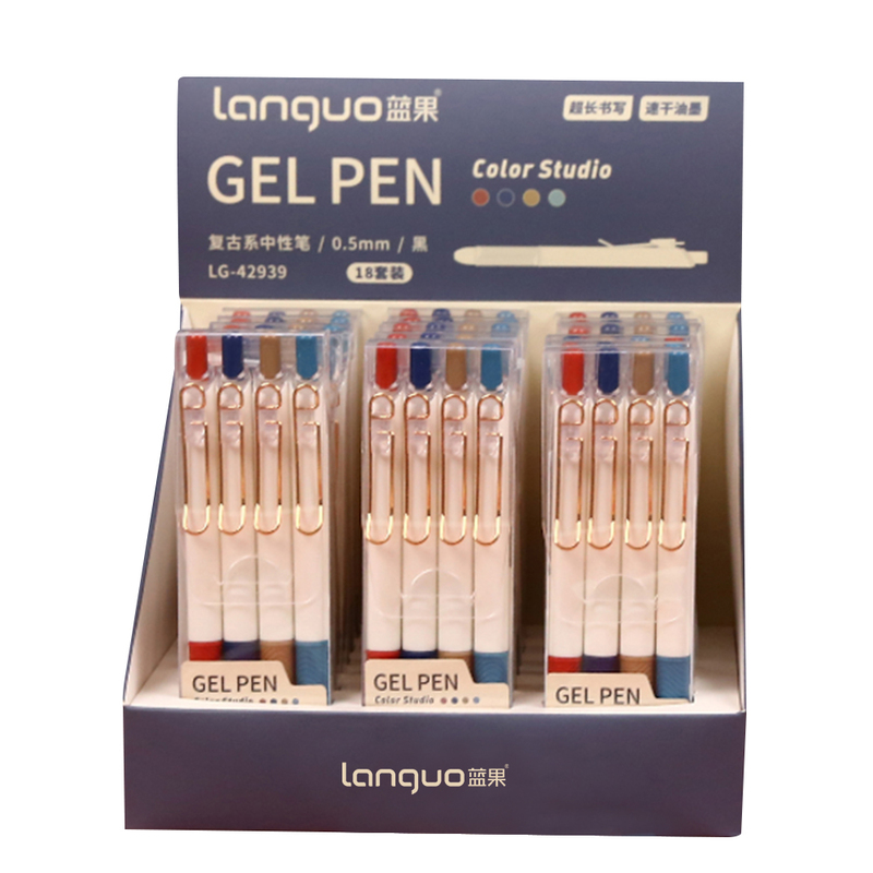 Languo Classical Color Black Ink Gel Pen 0.55 mm (Pack of 4) (Assortment - Includes 1)