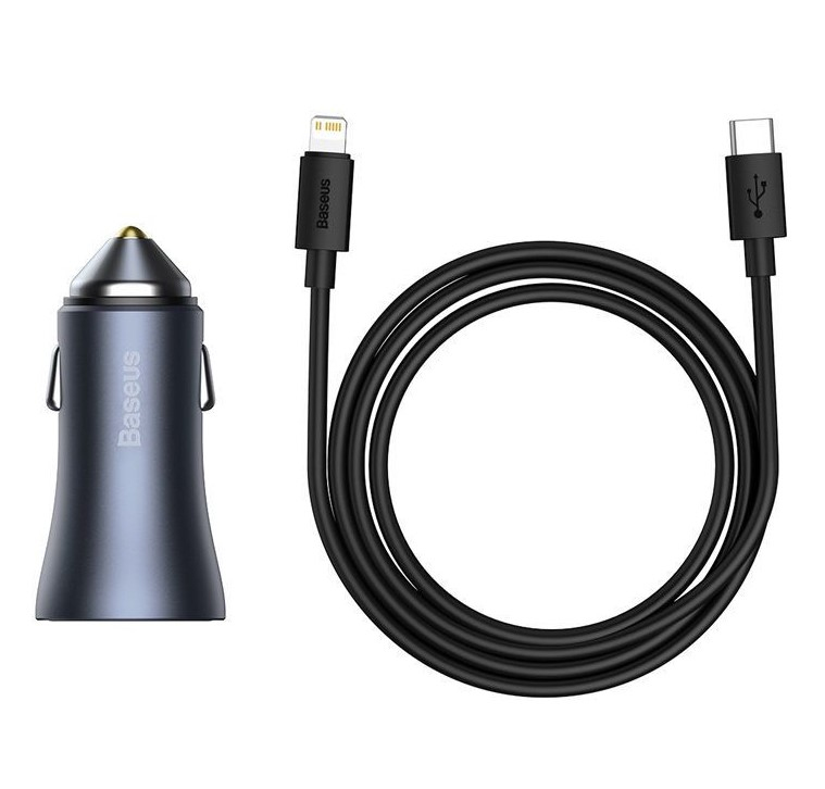 Baseus Golden Contactor Pro Dual Quick Charger Car Charger USB-A + USB-C 40W - Dark Gray
