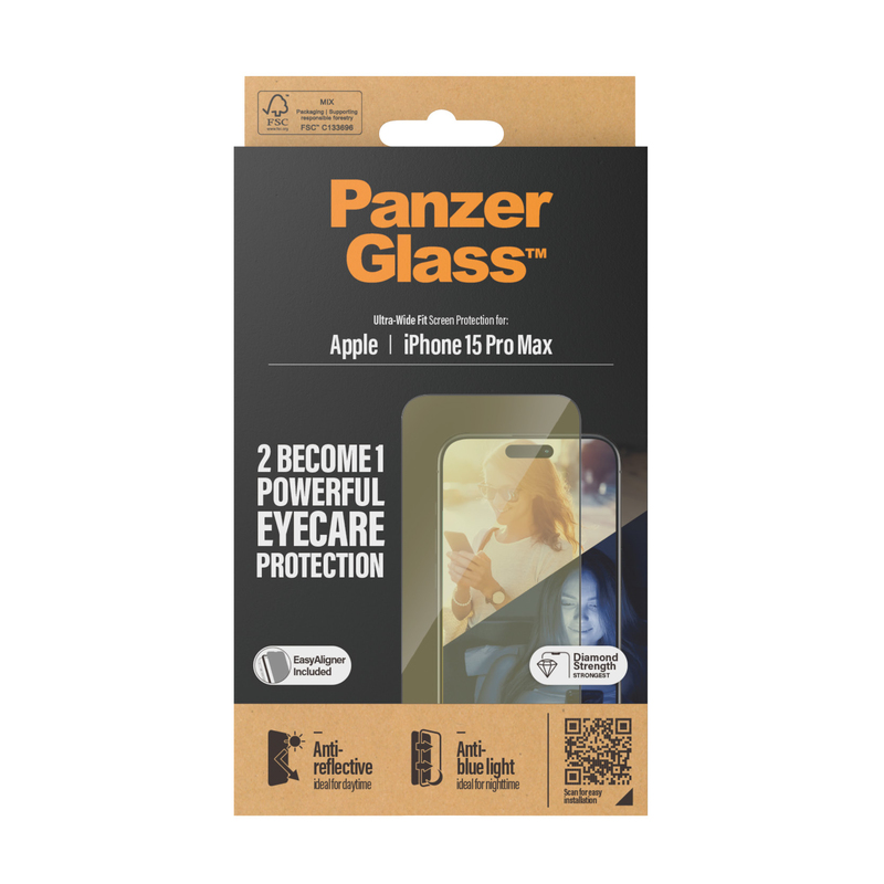 PanzerGlass Screen Protector for iPhone 15 Pro Max - UWF - Anti-Reflective & Bluelight