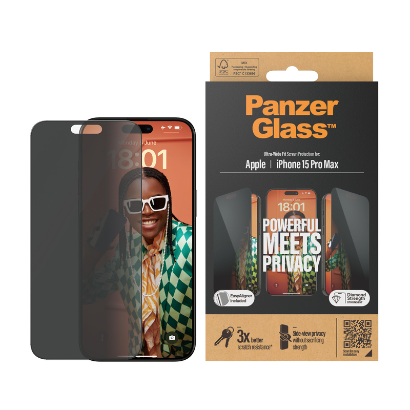 PanzerGlass Screen Protector for iPhone 15 Pro Max - UWF -Privacy