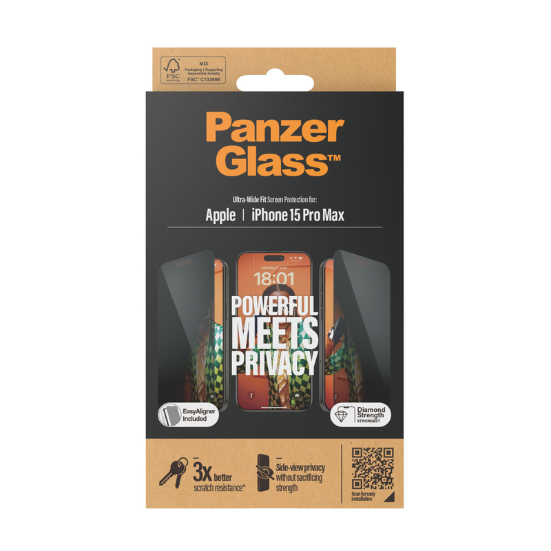 PanzerGlass Screen Protector for iPhone 15 Pro Max - UWF -Privacy