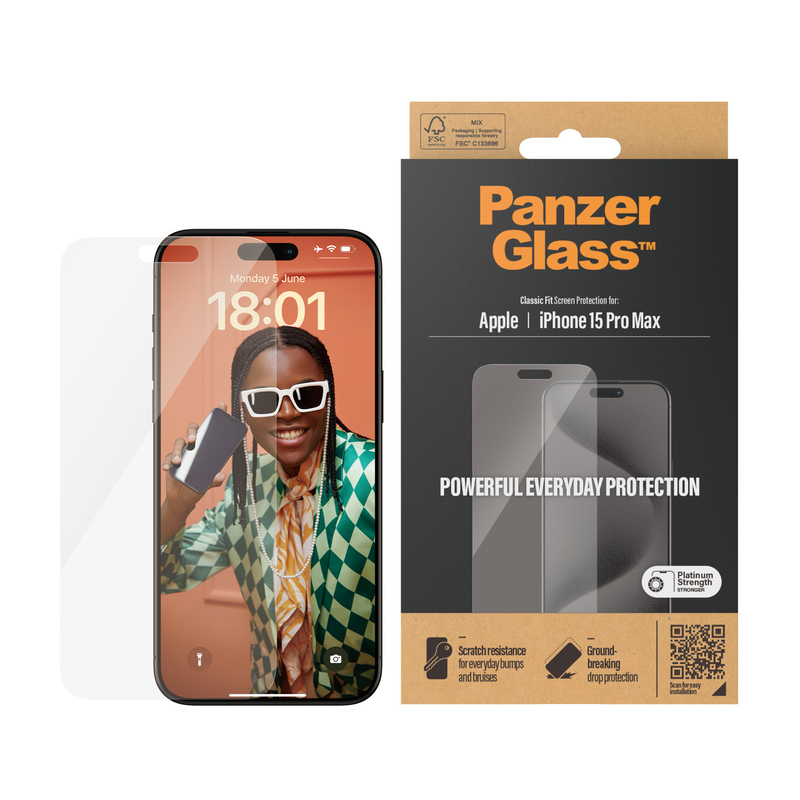 PanzerGlass Screen Protector for iPhone 15 Pro Max - Classic Fit