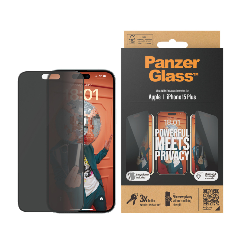 PanzerGlass Screen Protector for iPhone 15 Plus - UWF -Privacy