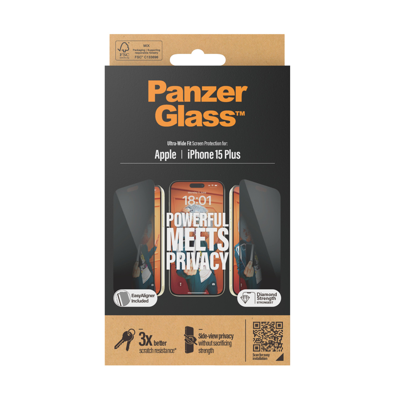 PanzerGlass Screen Protector for iPhone 15 Plus - UWF -Privacy