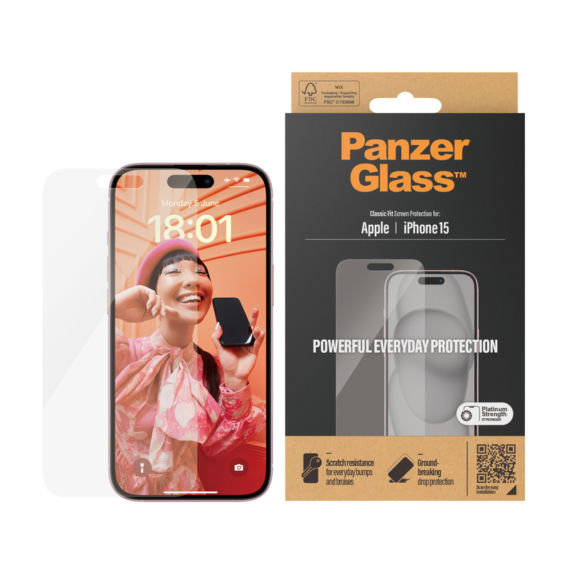 PanzerGlass Screen Protector for iPhone 15 - Classic Fit