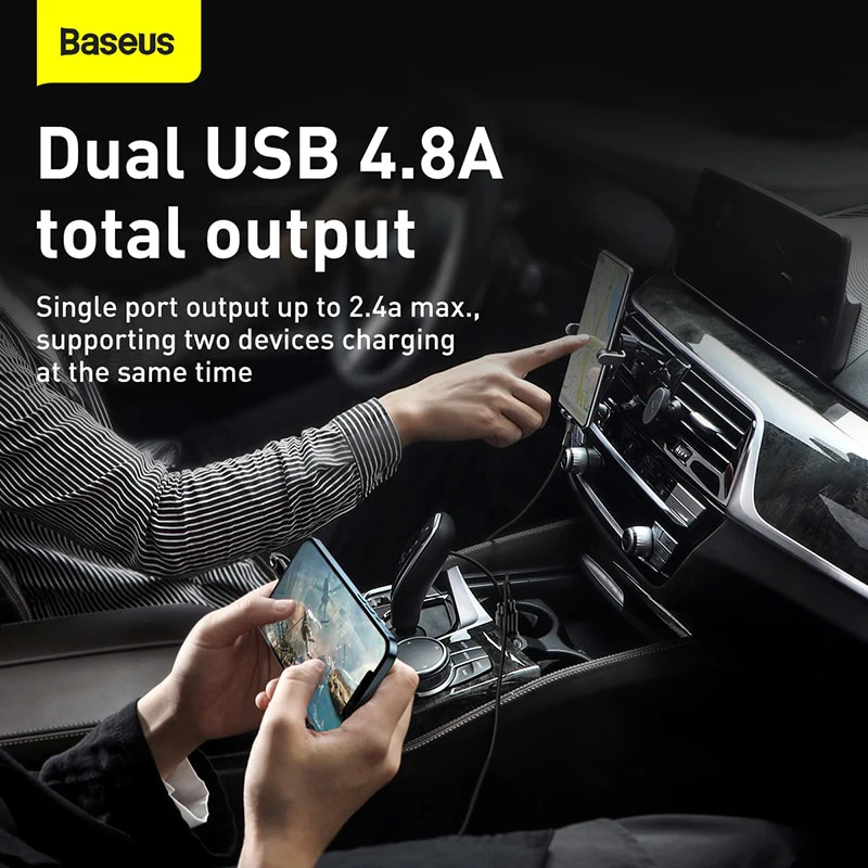 Baseus Grain Pro Car Charger Dual USB 4.8A - Black