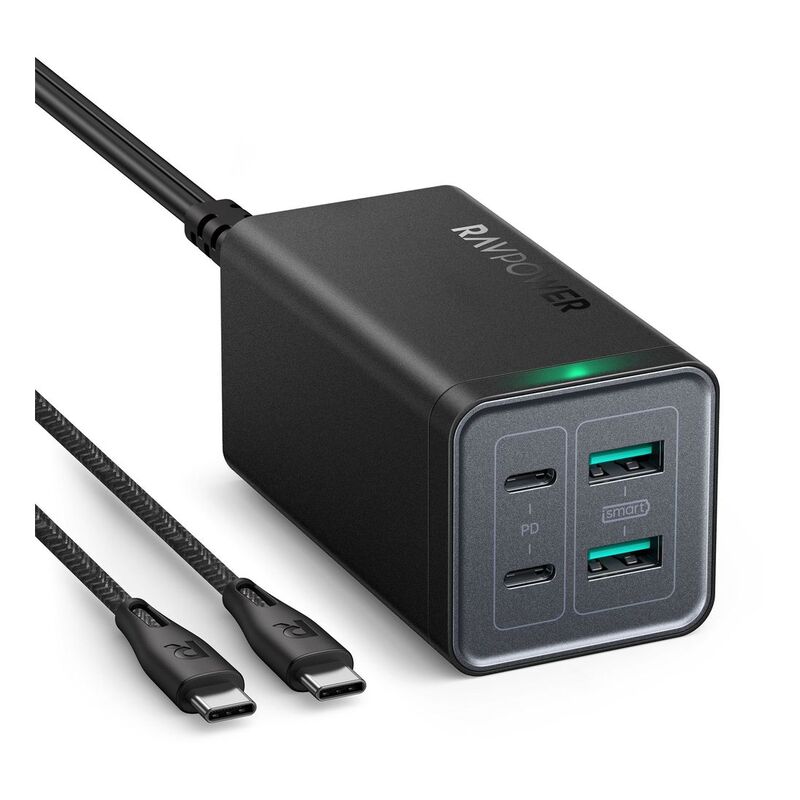 Ravpower RP-PC146 PD 120W 4 Port Charger + 100W Charging Cable - Black