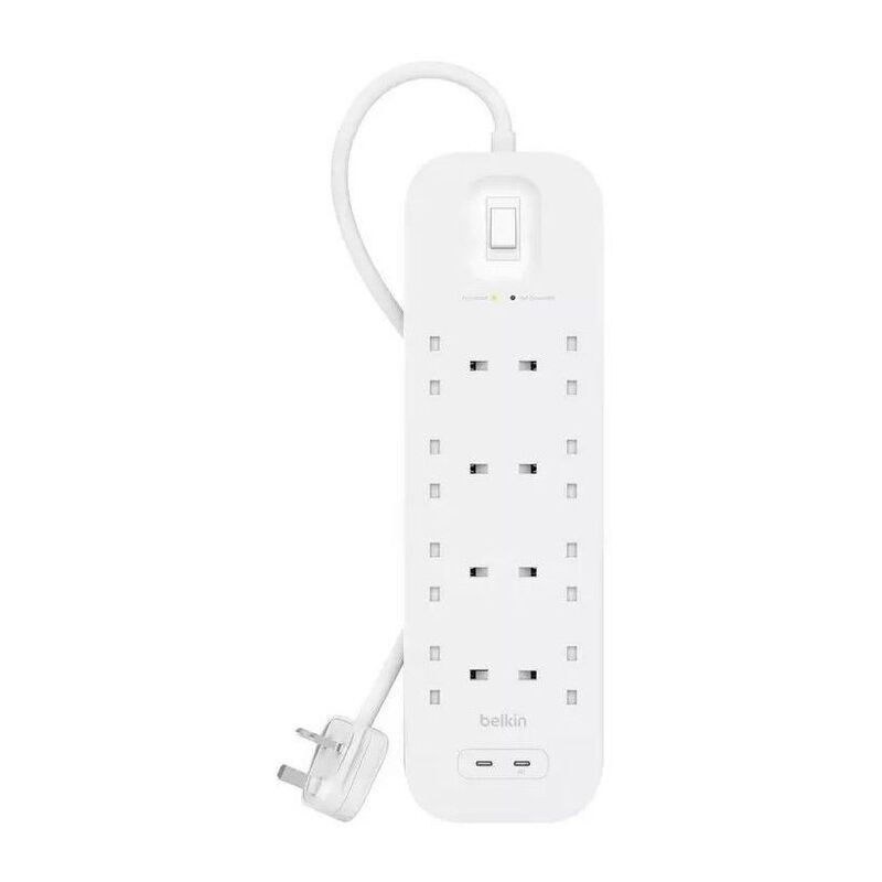 Belkin 8-Outlet Surge Protector 30W Dual USB-C Ports (2m Cord) - White Belkin 8-Outlet Surge Protector 30W Dual USB-C Ports (2m Cord) - White
