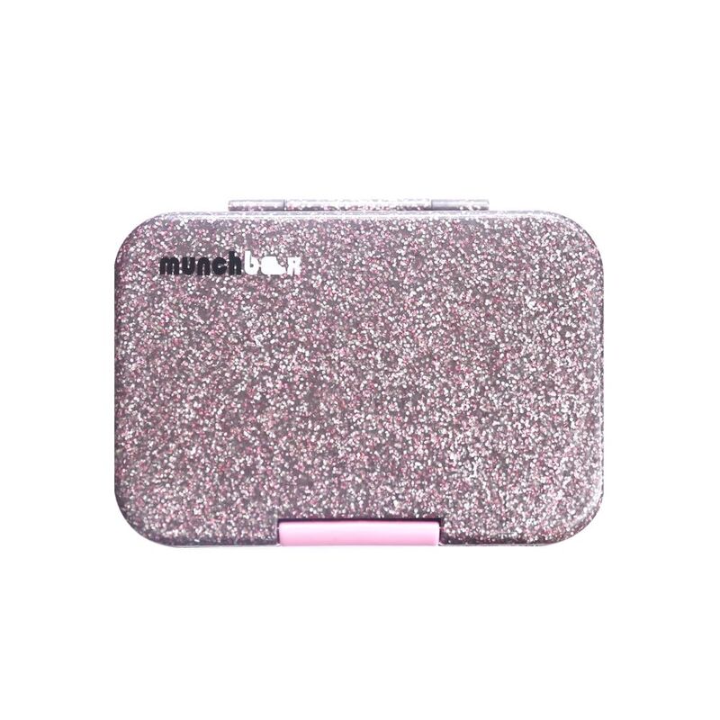 Munchbox Munchi Snack Sparkle Silver Shimmer With Pink Latch Munchbox Munchi Snack Sparkle Silver Shimmer With Pink Latch