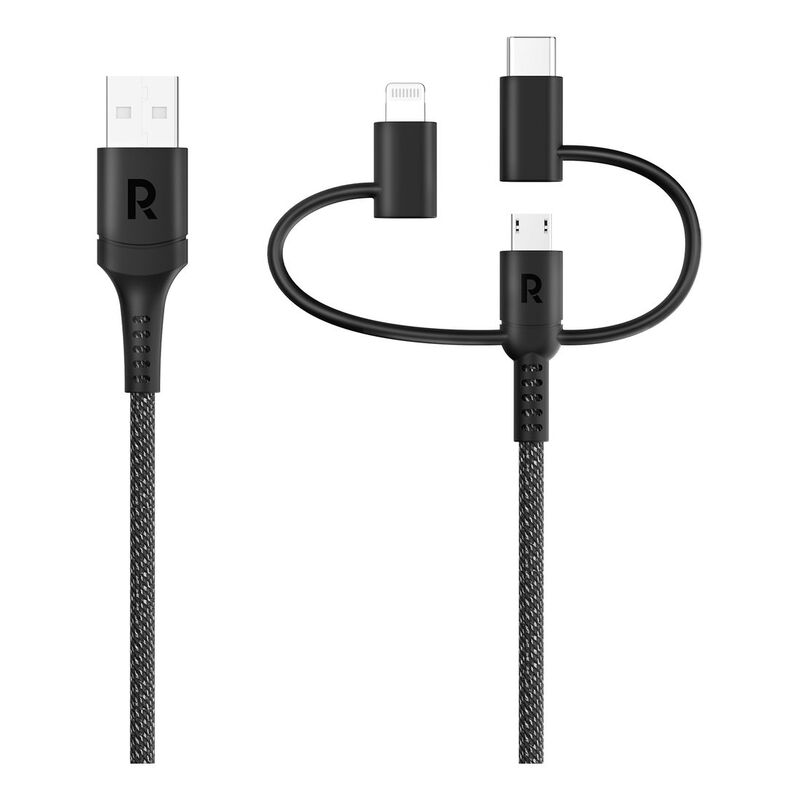 RAVPower 3-in-1 USB-A to Micro/Lightning/Type C Cable 1.2m - Black