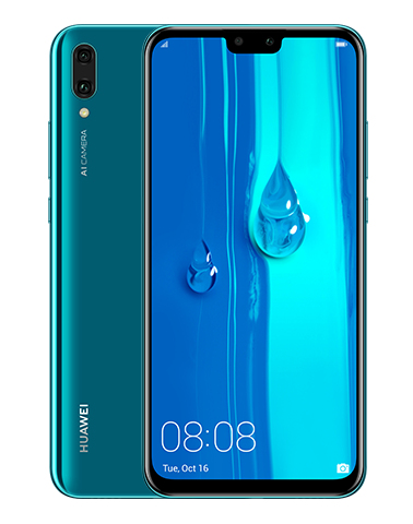 هاتف ذكي هواوي Y9 2019 بسعة داخلية 128 جيجابايت وشريحتي SIM، تقنية 4G، لون أزرق ياقوتي