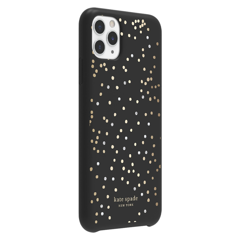 Kate Spade New York Protective Hardshell Case Soft Touch Disco Dots Black/Gold/Crystal Gems/Pearls for iPhone 11 Pro Max