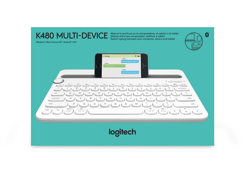 Logitech K480 Mobile Device Bluetooth Keyboard Grey/White Qwerty - (US International)