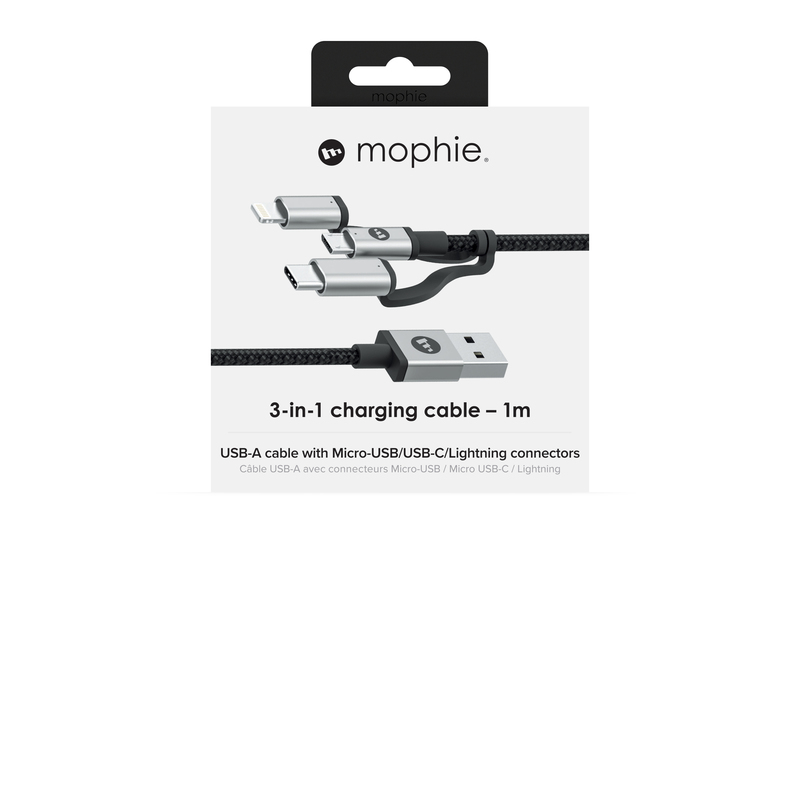 Mophie USB-A to Micro/USB-C/Lightning Cable 1m Black
