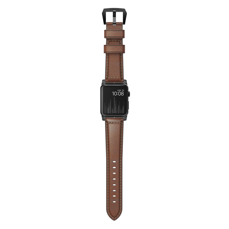 Nomad Traditional Strap Rust Brown with Black Lugs for Apple Watch 42mm (Compatible with Apple Watch 42/44/45mm)