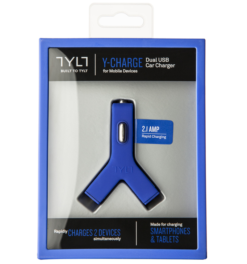Tylt Y Charge Dual USB Car Charger 2.1A Blue